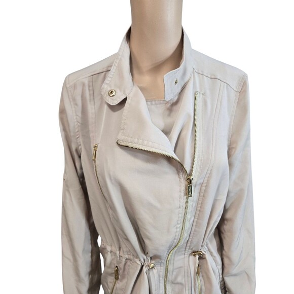 Calvin Klein women's S beige cinch waist roll tab full zip jacket lightweight - Picture 2 of 8
